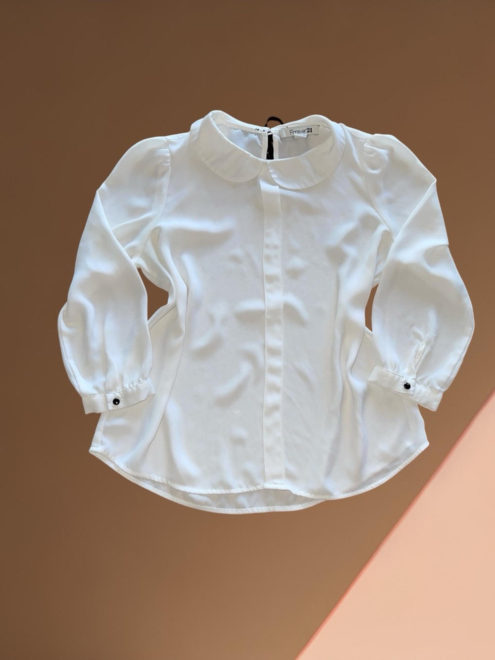 Forever 21 White Peter Pan Collar Blouse Long Sleeve Size SMALL
